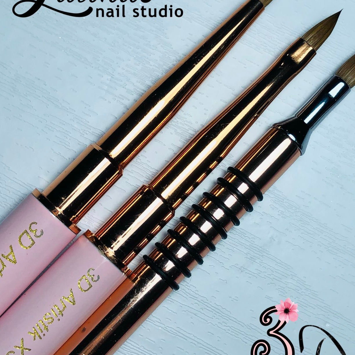 Latinas Nail Studio RoseGold Kolinsky XS Flat 3D Art Brush image 2