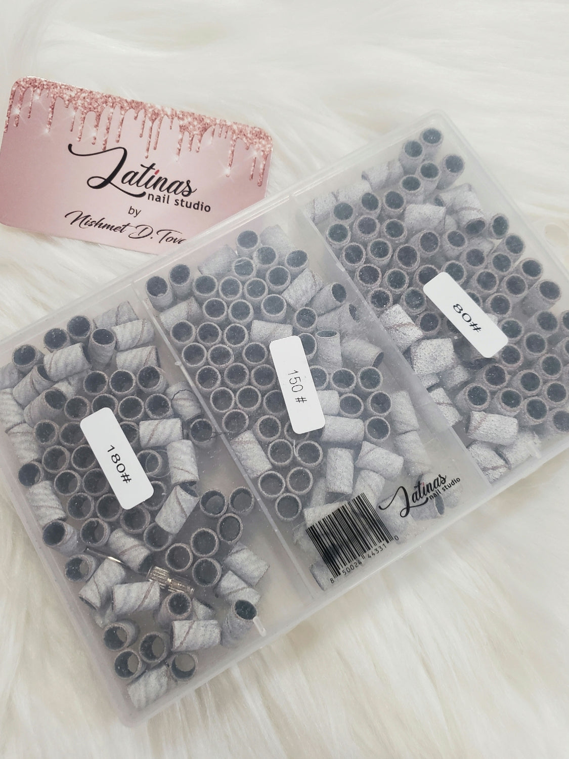 Latinas Nail Studio Sanding Bands Grit 80, 150, 180 with Bit image 0