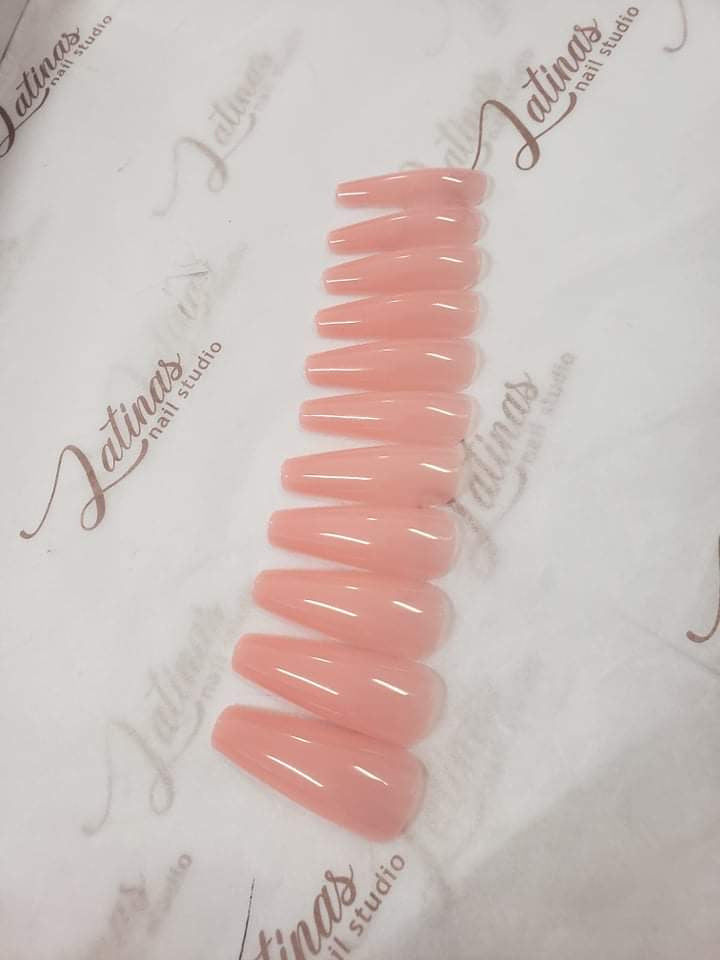 Latinas Nail Studio Gel Tips Press on Coffin Shape Pink image 2