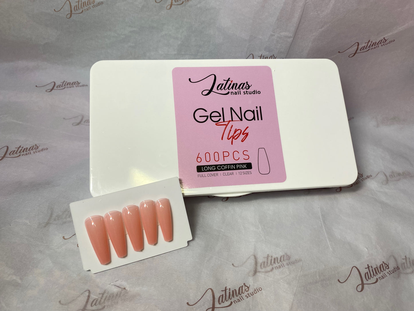 Latinas Nail Studio Gel Tips Press on Coffin Shape Pink image 0