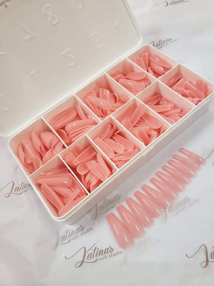 Latinas Nail Studio Gel Tips Press on Coffin Shape Pink image 3
