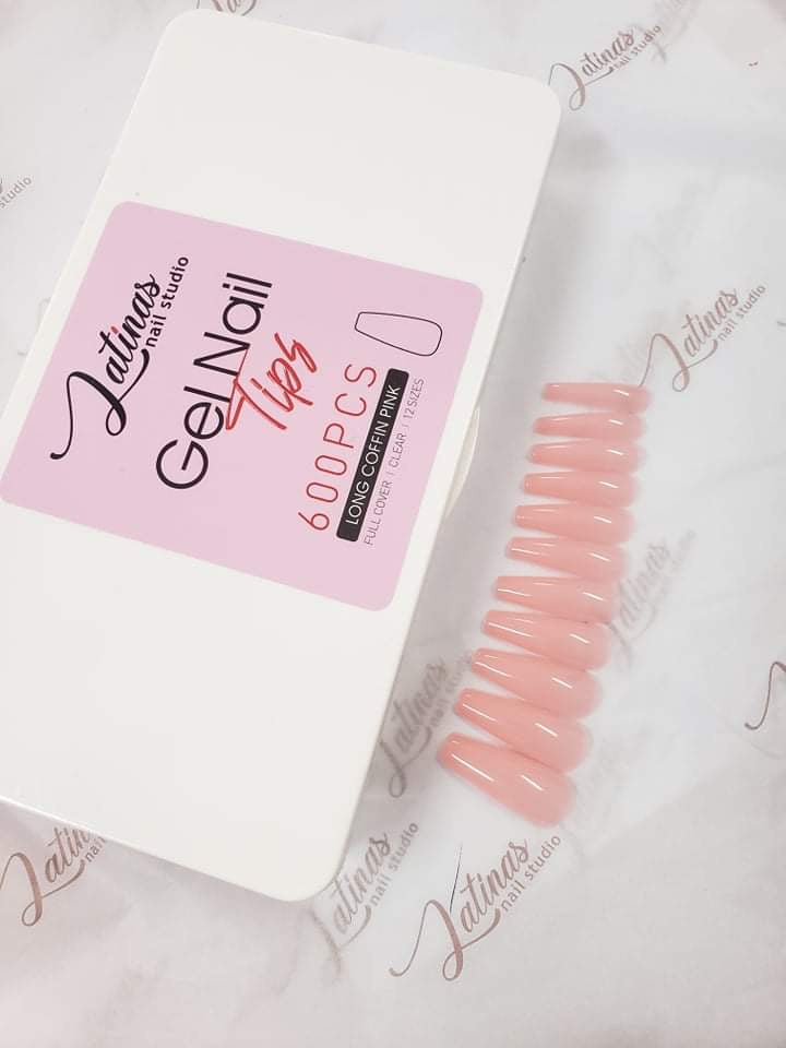 Latinas Nail Studio Gel Tips Press on Coffin Shape Pink image 1