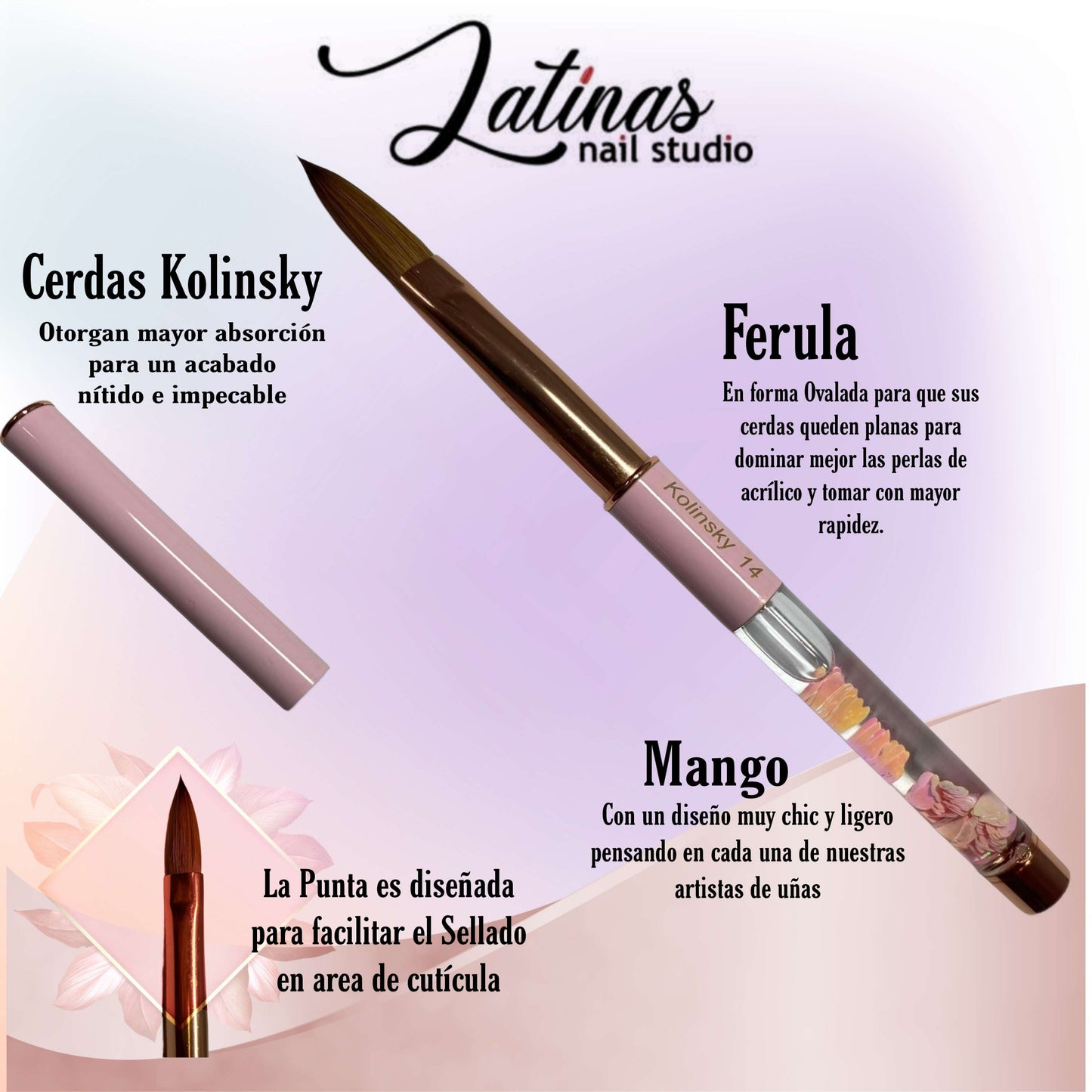 Latinas Nail Studio Kolinsky 14 Acrylic Brush image 0