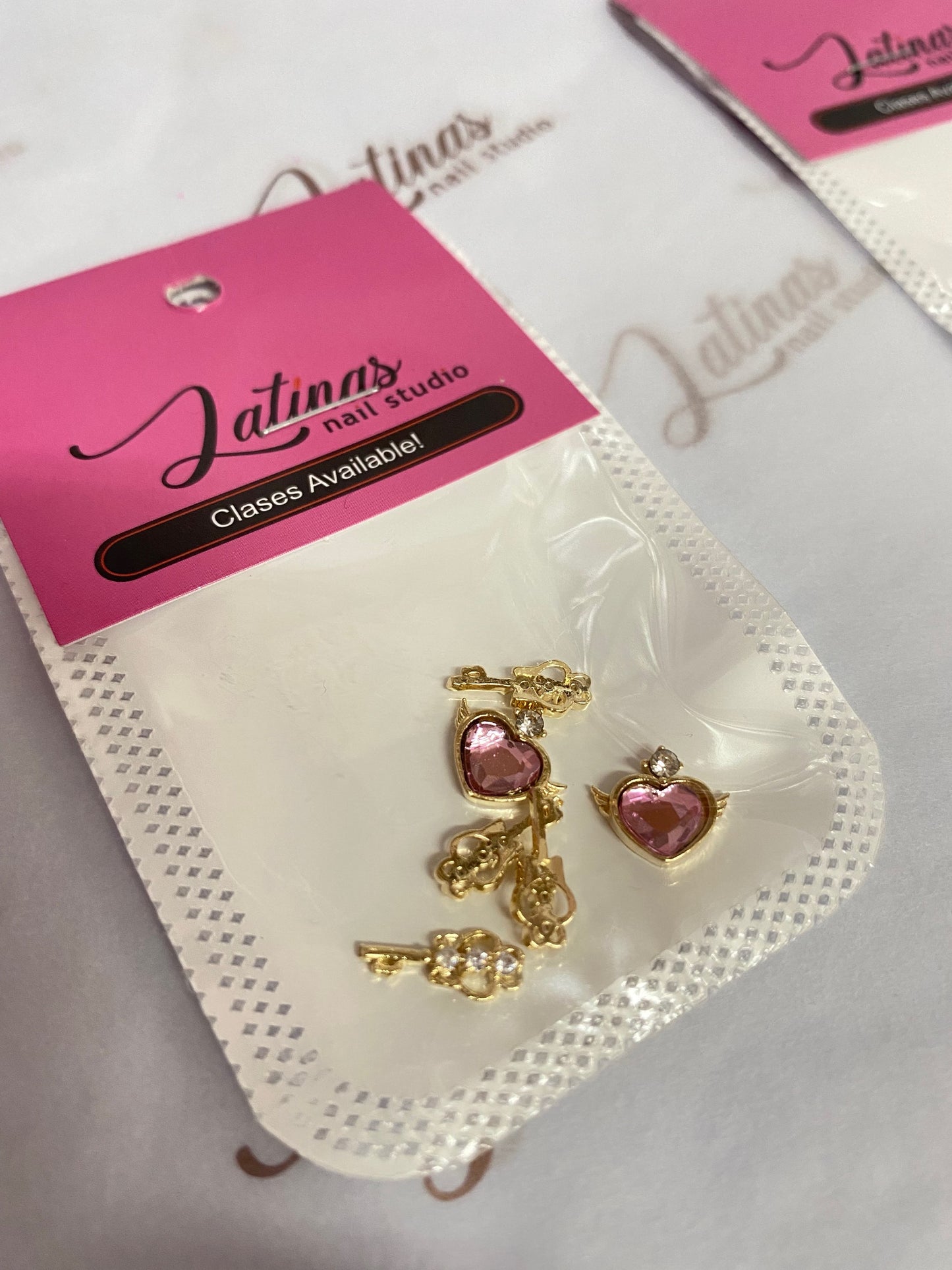Pink Heart and Key Nail Decor image 0
