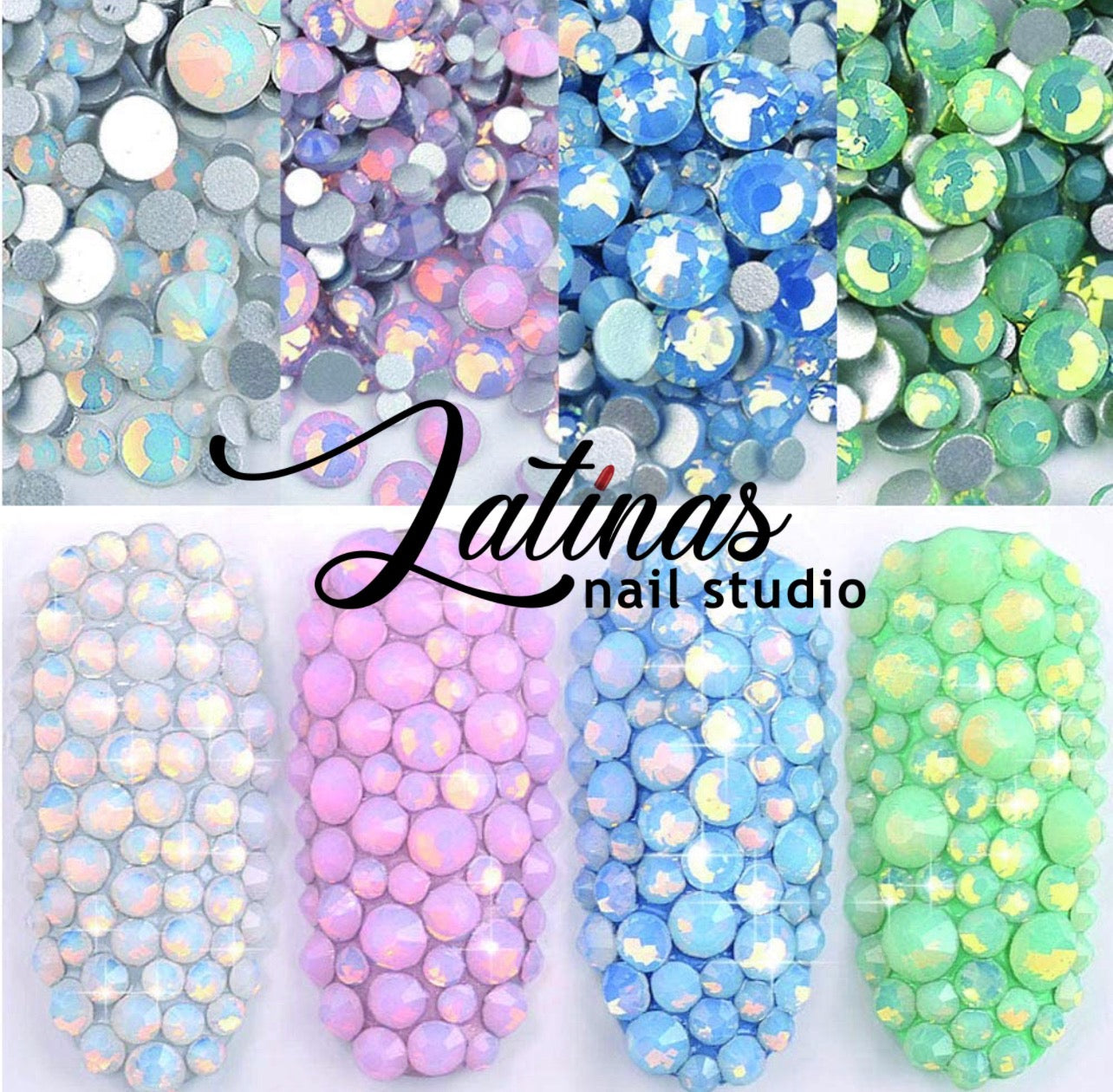 Latinas Nail Studio Opal White Crystals image 0