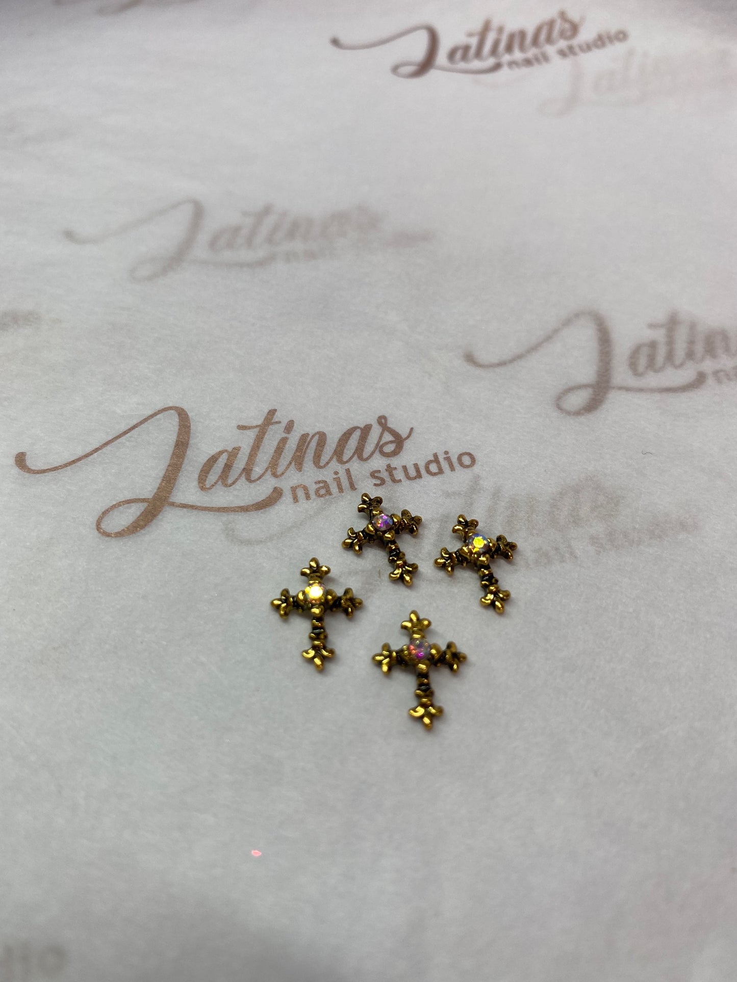 Cross Charm 4pcs Gold Black image 0
