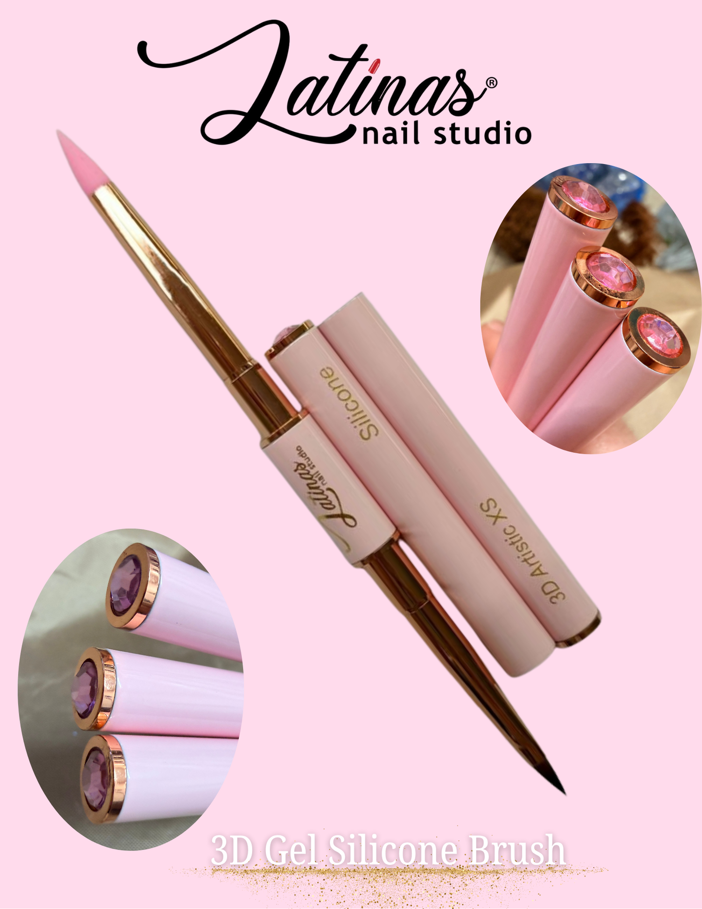 Latinas Nail Studio  New Duo Brush Silicone /Small Round 3D Art Brush 1pz