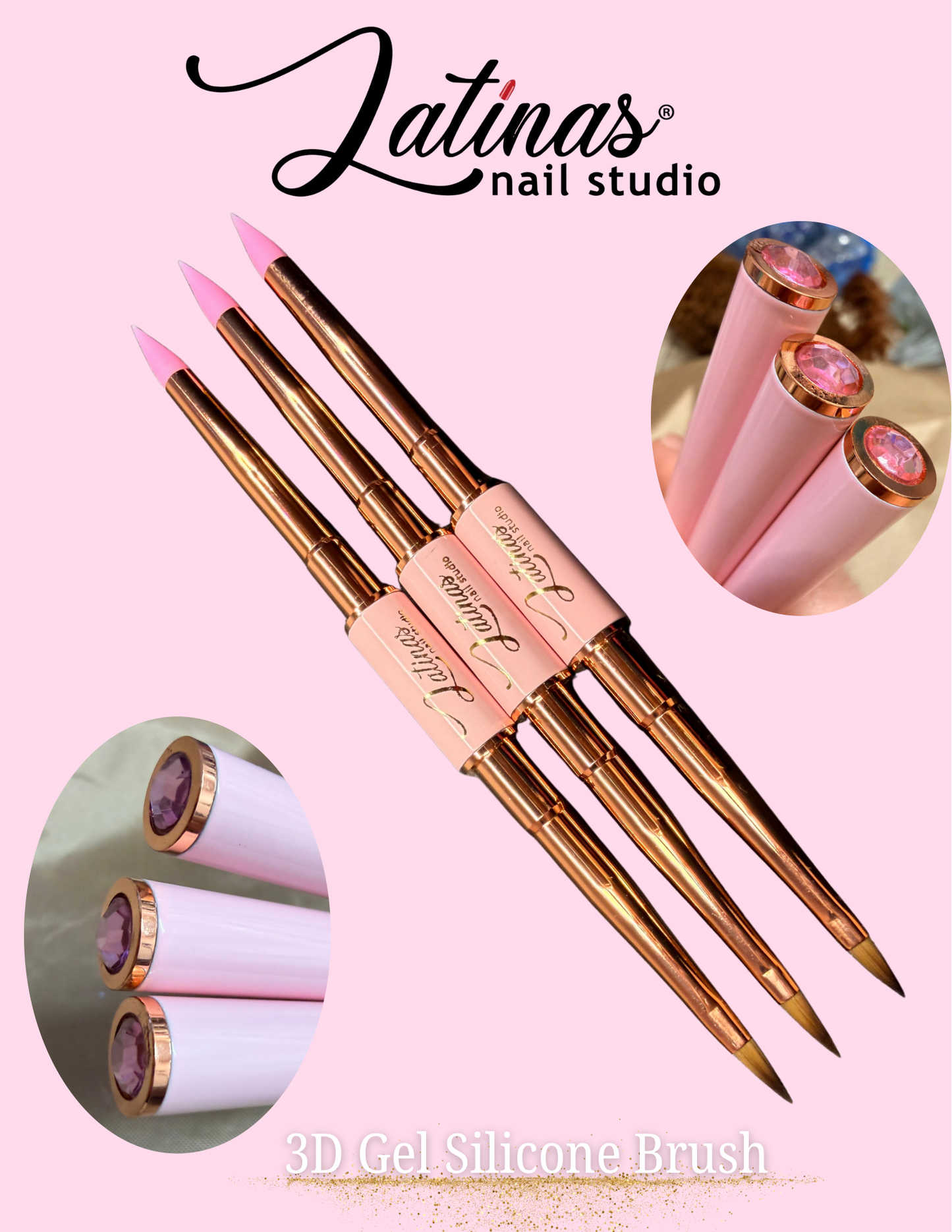 Latinas Nail Studio  New Duo Brush Silicone /Small Round 3D Art Brush 1pz