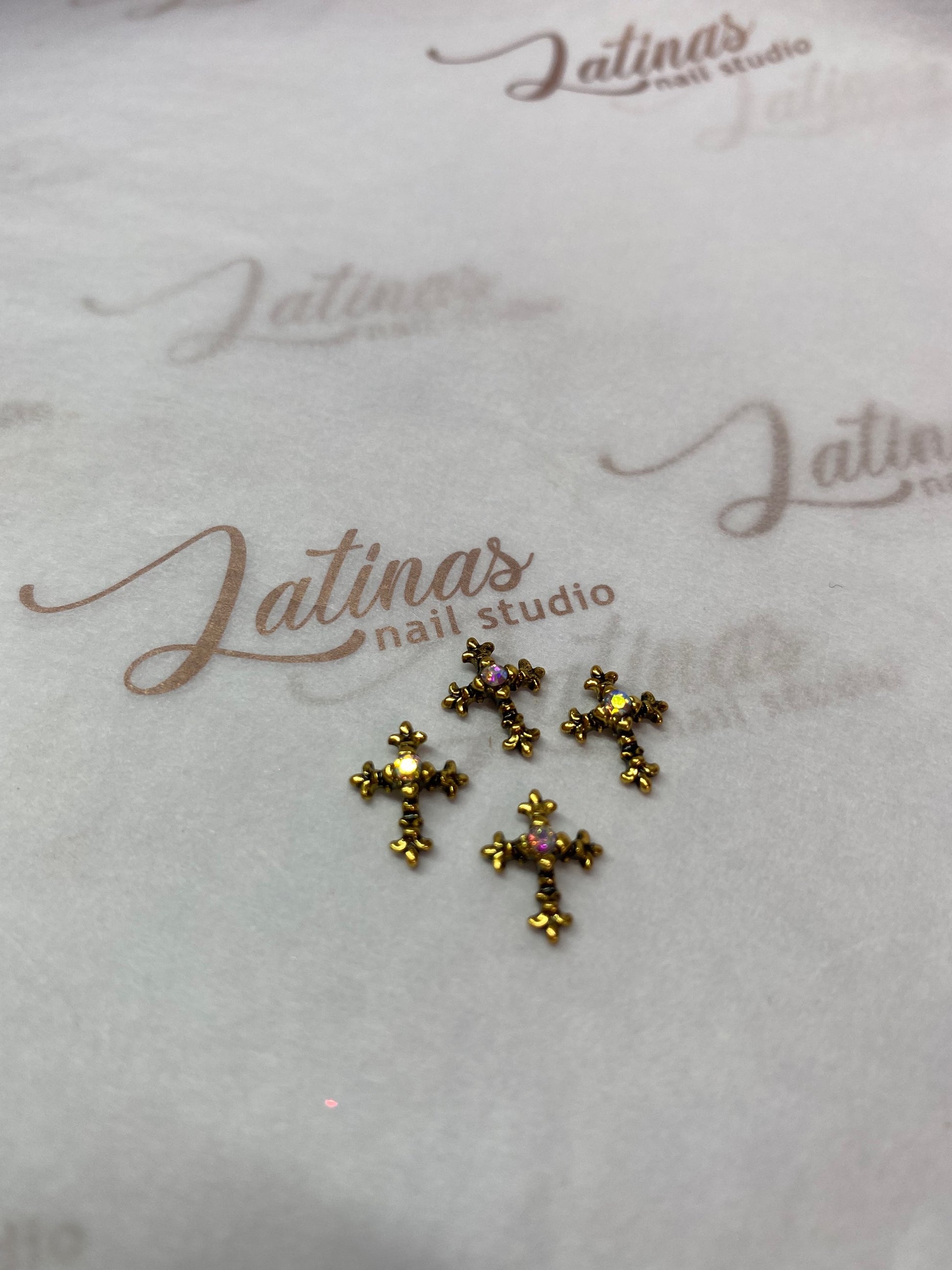 Cross Charm 4pcs Gold Black  image 0
